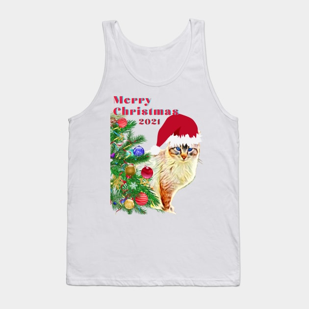 Merry Christmas 2021 Cat with a hat Christmas gifts Tank Top by BeatyinChaos